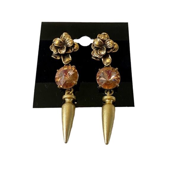 Stella & Dot Antique Gold/Brass Toned Jeweled Statement Drop Earrings. - Picture 4 of 6